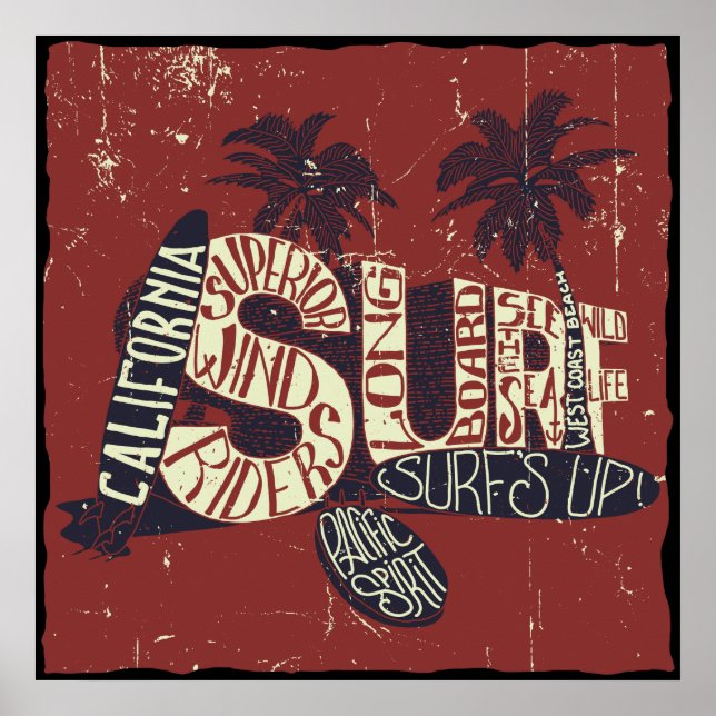 California Surfer Quote Poster (Front)