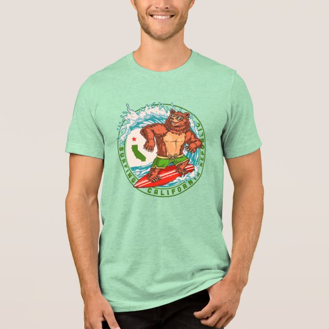 California Surfing Bear Republic Tri-Blend Shirt (Front)