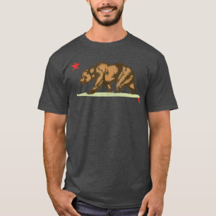 California Surfing Bear Surfboard State Flag  T-Shirt