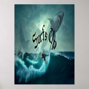 California Surfing Dudes Waves Poster