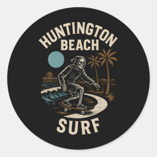 California Surfing Huntington Beach Surf Retro Men Classic Round Sticker