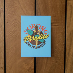 California Surfing Paradise Vintage Postcard