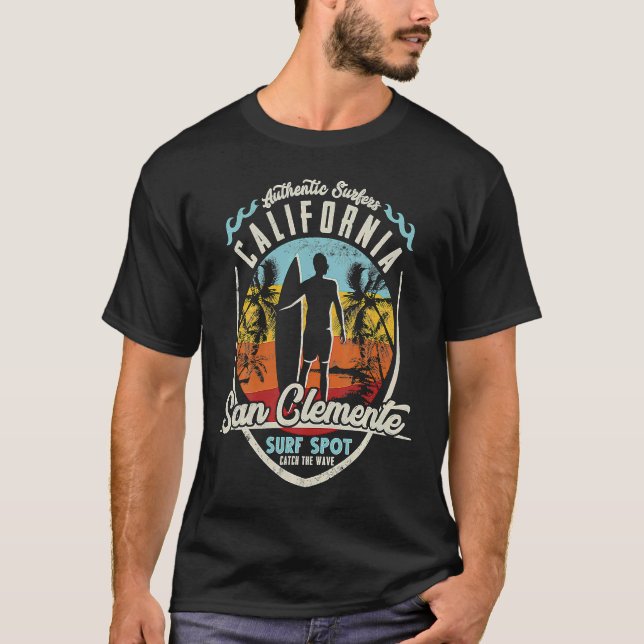 California Surfing San Clemente Wave Surfer Paradi T-Shirt (Front)