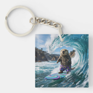 California Surfing Sea Otter Key Ring
