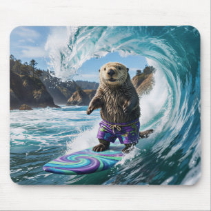 California Surfing Sea Otter Mouse Mat