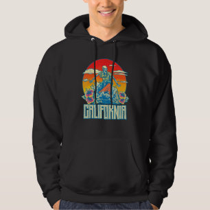 California Surfing Skeleton Skull Dead Waves Retro Hoodie