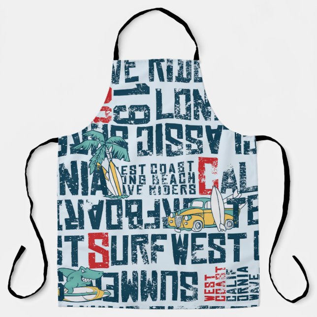 California Surfing Team: Grunge Seamless Pattern. Apron (Front)