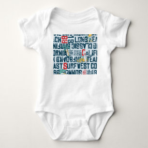 California Surfing Team: Grunge Seamless Pattern. Baby Bodysuit
