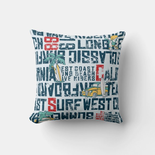 California Surfing Team: Grunge Seamless Pattern. Cushion (Front)