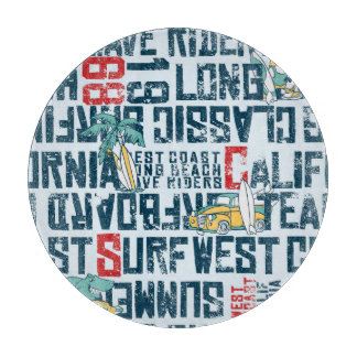 California Surfing Team: Grunge Seamless Pattern. Cutting Board