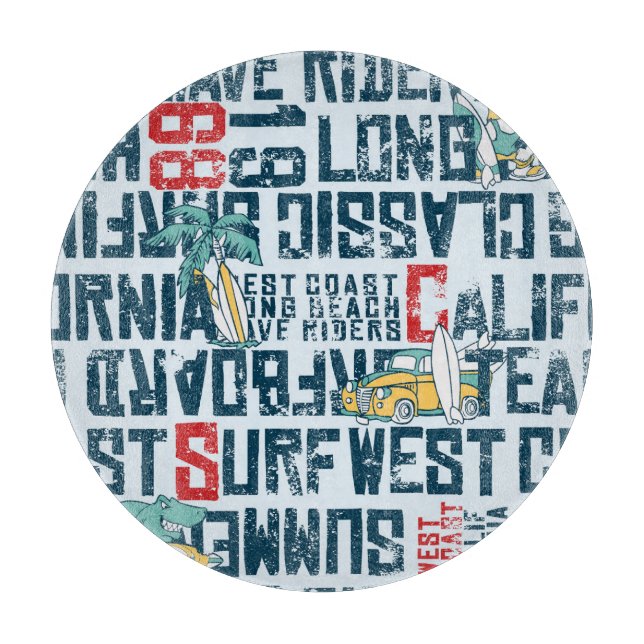 California Surfing Team: Grunge Seamless Pattern. Cutting Board (Front)