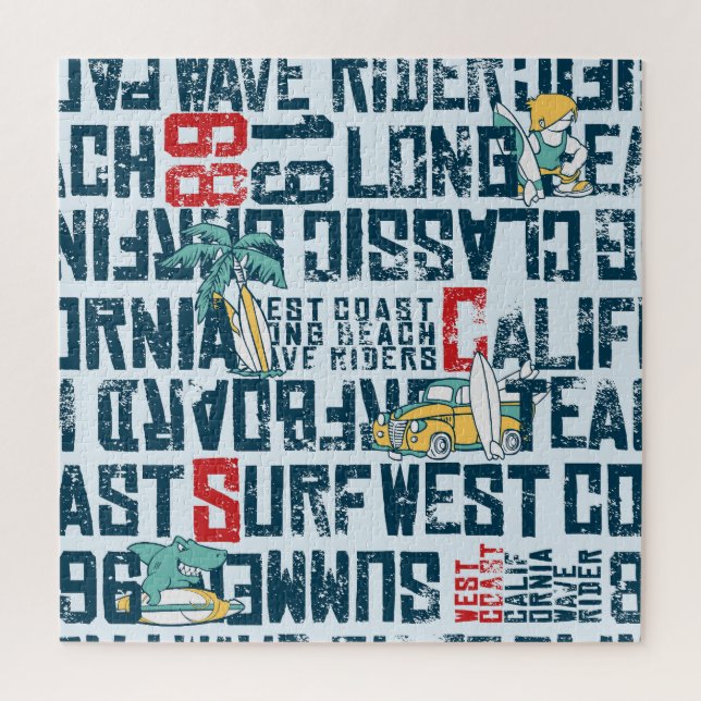 California Surfing Team: Grunge Seamless Pattern. Jigsaw Puzzle (Vertical)