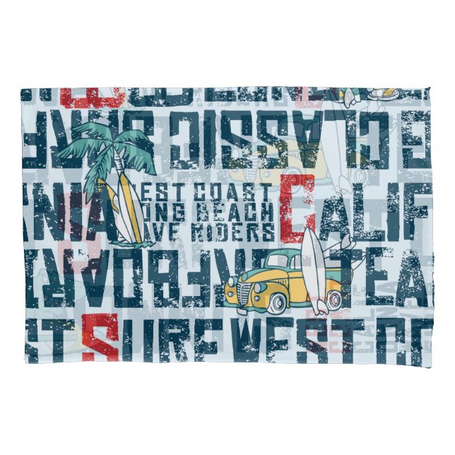 California Surfing Team: Grunge Seamless Pattern. Pillowcase (Front)