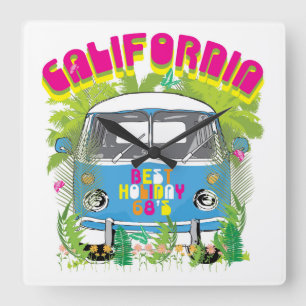 California Surfing Van Square Wall Clock