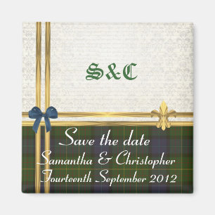 California tartan & gold on damask save the date magnet