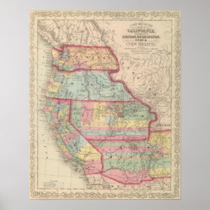 California, Territories of Oregon, Washington Poster