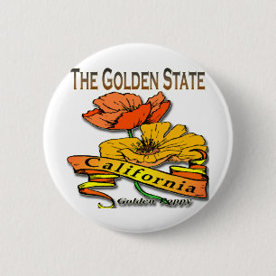 California The Golden State Golden Poppy 6 Cm Round Badge
