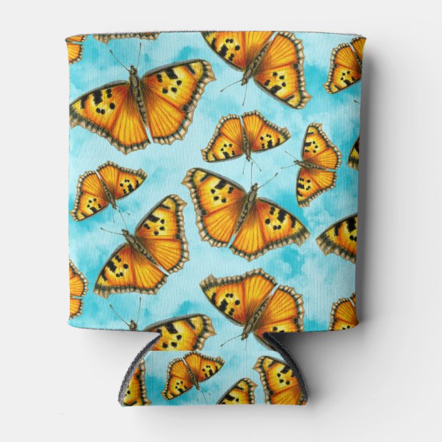 California Tortoiseshell Butterfly Illustration  Can Cooler (Front)