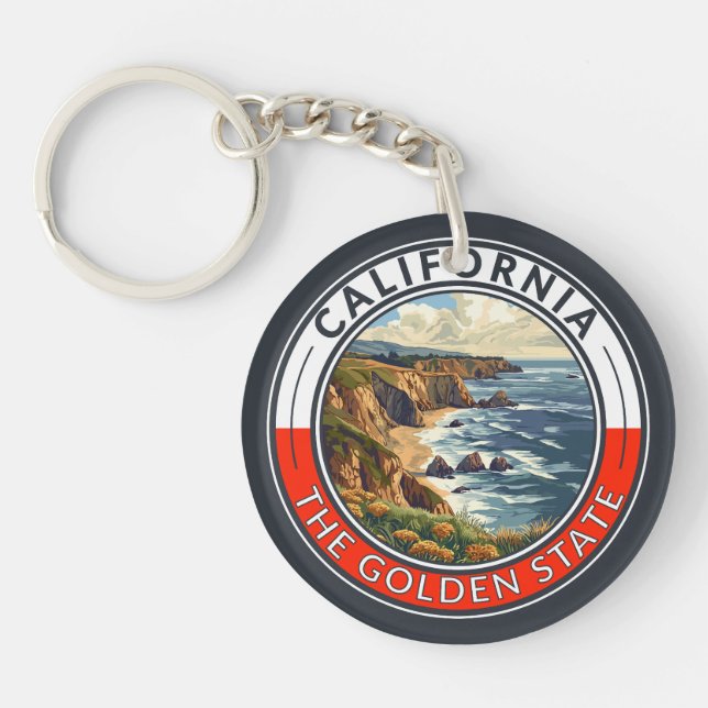 California Travel Art Badge Key Ring (Front)