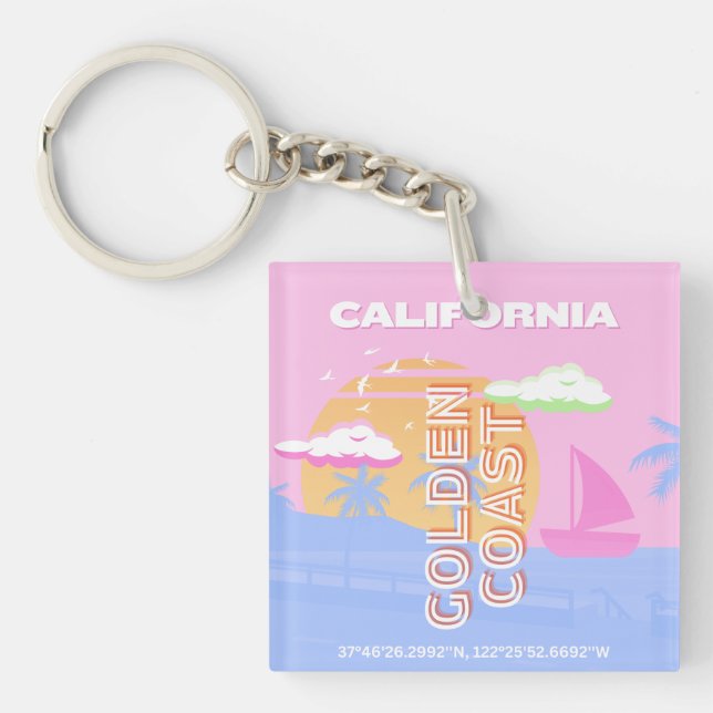 California, Travel Art, Preppy Key Ring (Front)