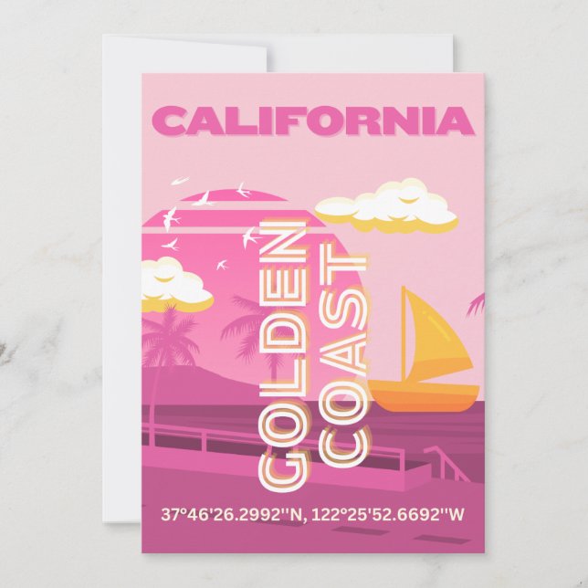 California, Travel Art, Preppy, Pink Holiday Card (Front)