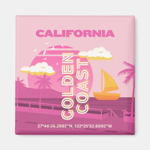 California, Travel Art, Preppy, Pink Magnet