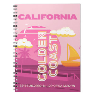 California, Travel Art, Preppy, Pink Notebook