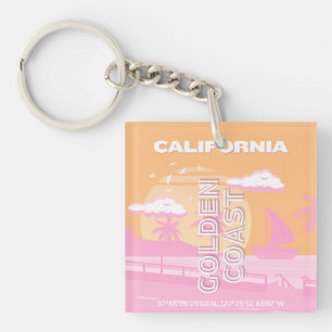 California, Travel Art, Preppy, Preppy Travel Key Ring