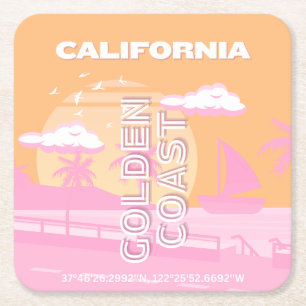 California, Travel Art, Preppy, Preppy Travel Square Paper Coaster