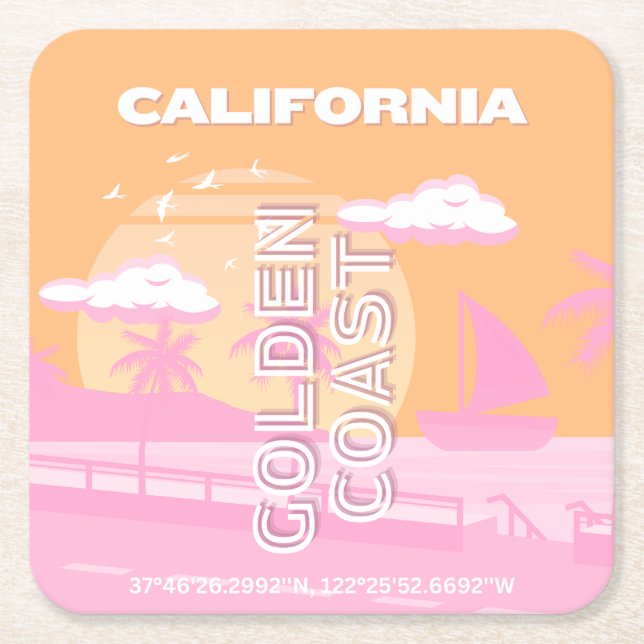 California, Travel Art, Preppy, Preppy Travel Square Paper Coaster (Front)