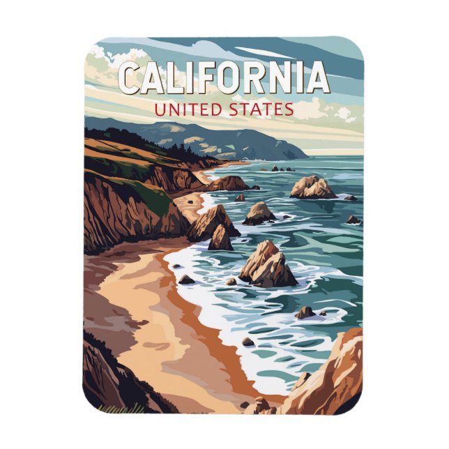 California Travel Art Vintage Magnet (Vertical)