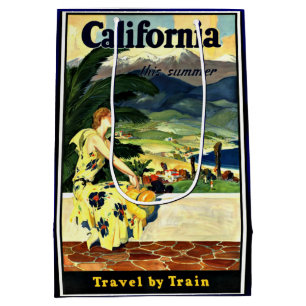 California Travel by Train vintage travel poster Medium Gift Bag