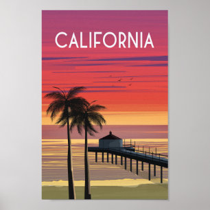California Travel Poster California beach palms