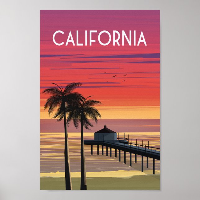 California Travel Poster  California  beach palms (Front)