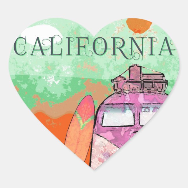 California Travel Poster Heart Sticker (Front)