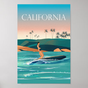 California travel poster surf