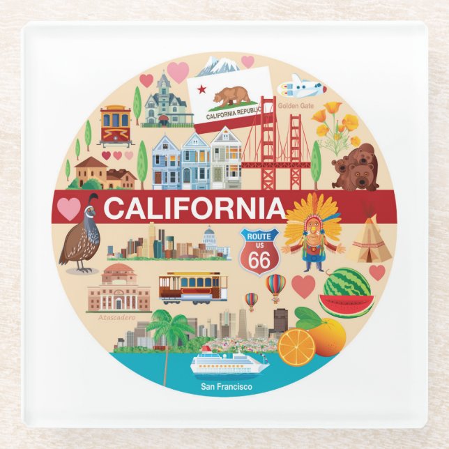 California Travels Glass Coaster (Front)