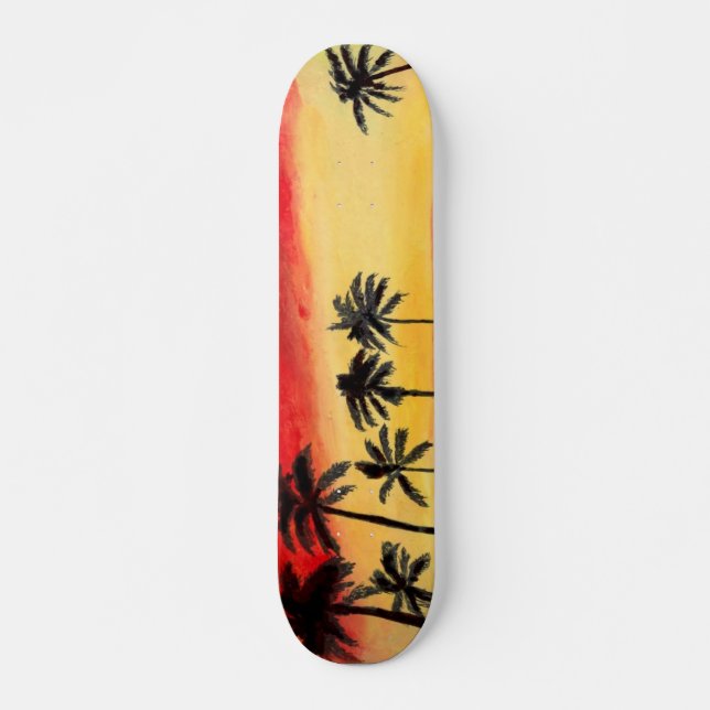 California Tropical Palm Trees Sun Skateboard Art (Front)