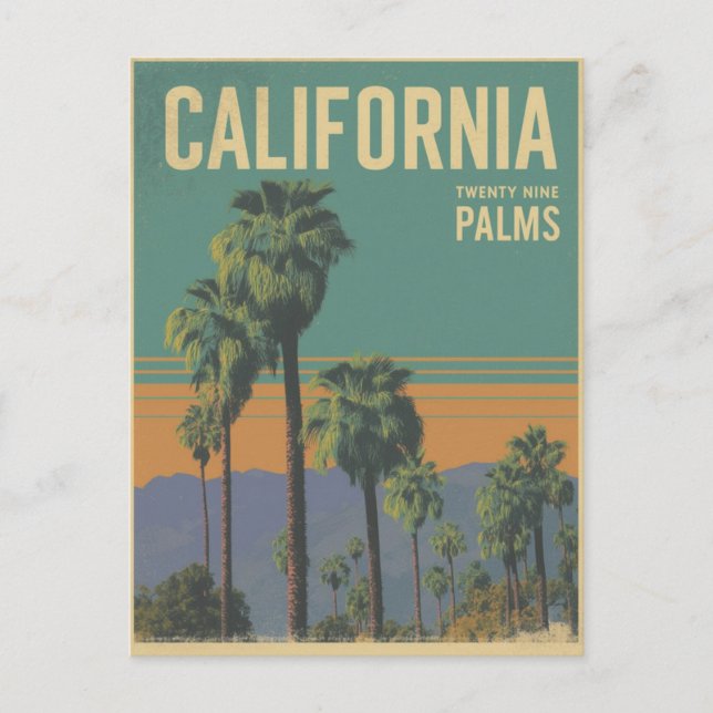 California Twenty Nine Palms Retro Travel Art Postcard (Front)