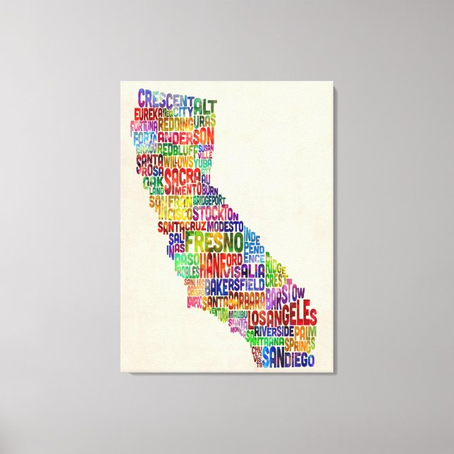 California Typography Text Map Canvas Print (Front)