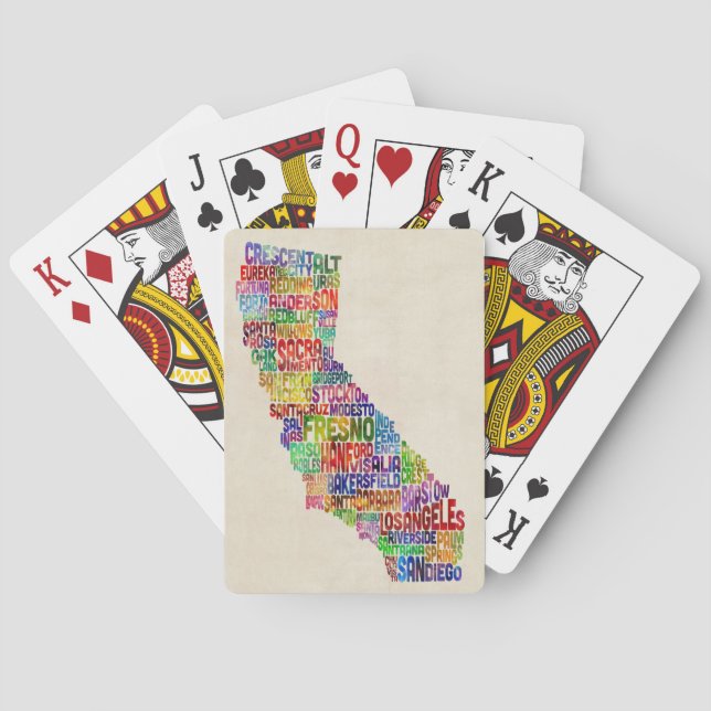 California Typography Text Map Playing Cards (Back)