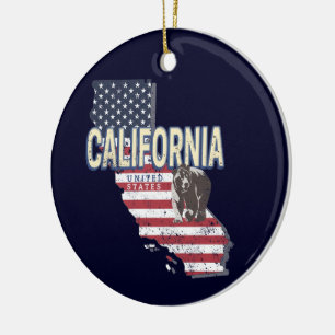 California United States Retro State Map Vintage Ceramic Tree Decoration