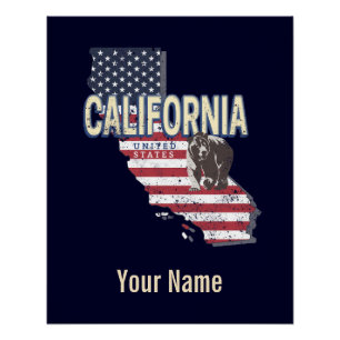 California United States Retro State Map Vintage Poster