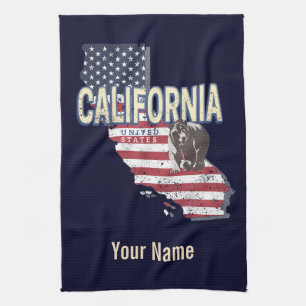 California United States Retro State Map Vintage Tea Towel