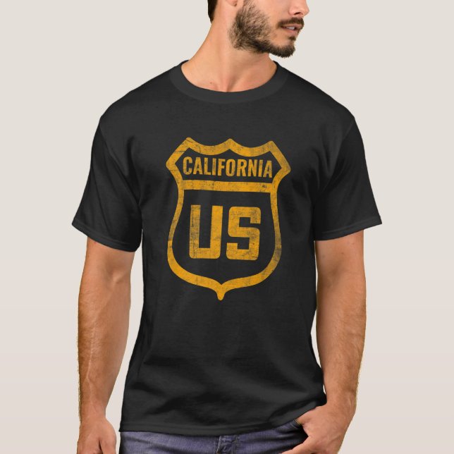 California  Us Highway Distressed Weathered Look R T-Shirt (Front)