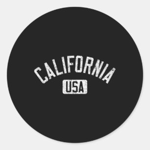 California Usa Arched Text Distressed White Print Classic Round Sticker