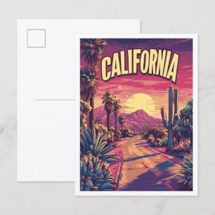 California USA Art Vintage Illustration Travel Postcard
