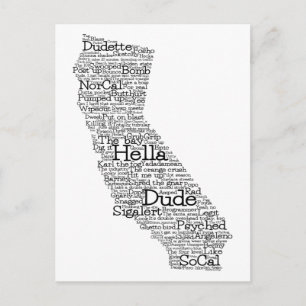 California USA Slang Word Art Map Postcard