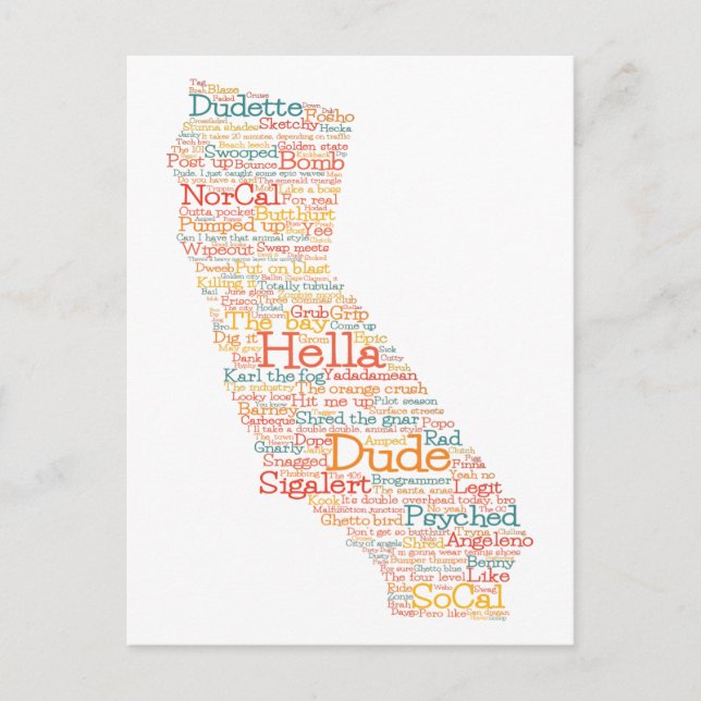 California USA Slang Word Art Map Postcard (Front)