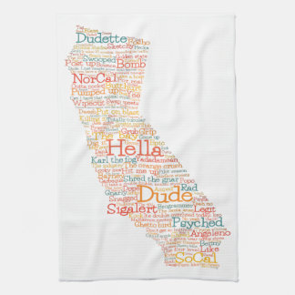 California USA Slang Word Art Map Tea Towel